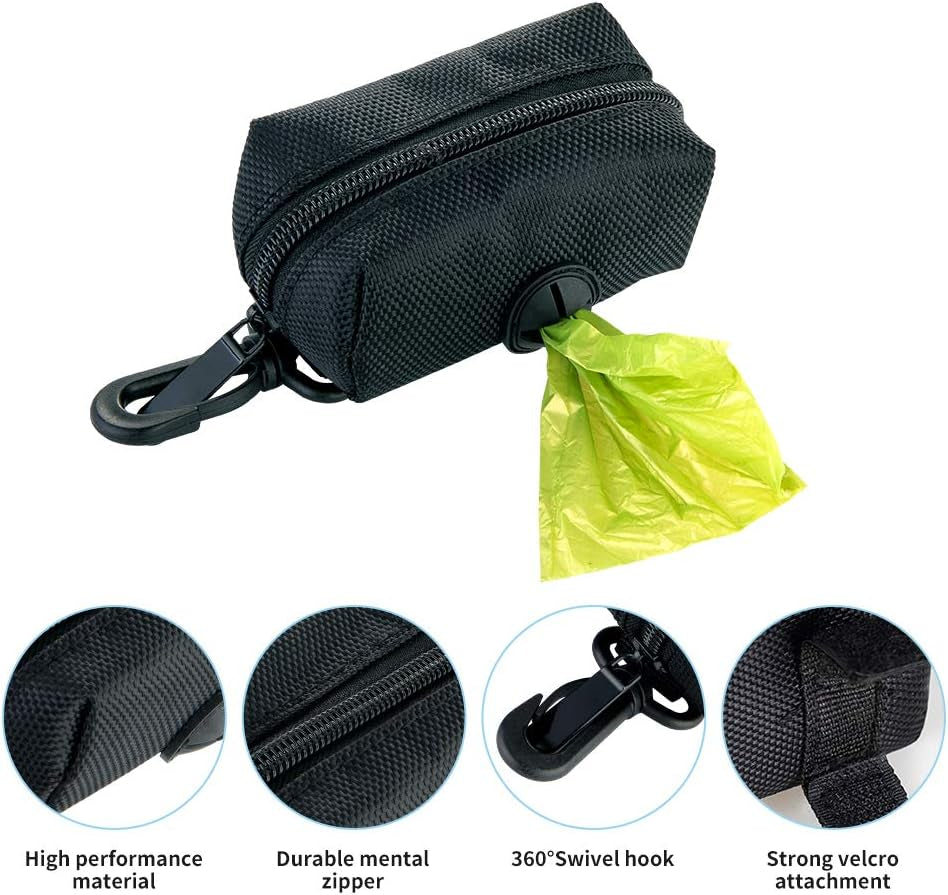 Dog Poop Bag Dispenser,2 Pack Poop Bag Holder Leash Attachment with Free Rolls Dog Poop Waste Bags and D-Ring- Lightweight & Soft, Great for Walking, Running Hiking (Black)