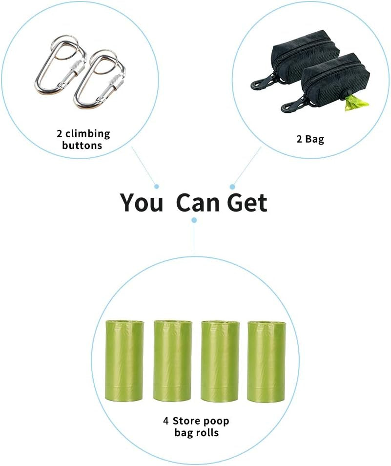 Dog Poop Bag Dispenser,2 Pack Poop Bag Holder Leash Attachment with Free Rolls Dog Poop Waste Bags and D-Ring- Lightweight & Soft, Great for Walking, Running Hiking (Black)