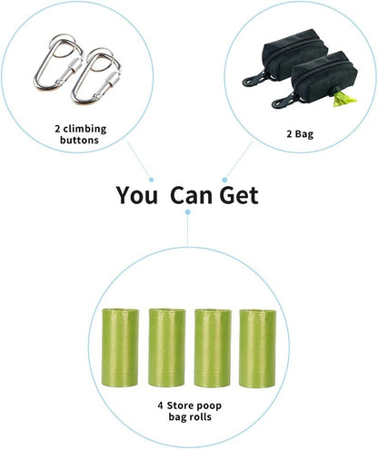 Dog Poop Bag Dispenser,2 Pack Poop Bag Holder Leash Attachment with Free Rolls Dog Poop Waste Bags and D-Ring- Lightweight & Soft, Great for Walking, Running Hiking (Black)