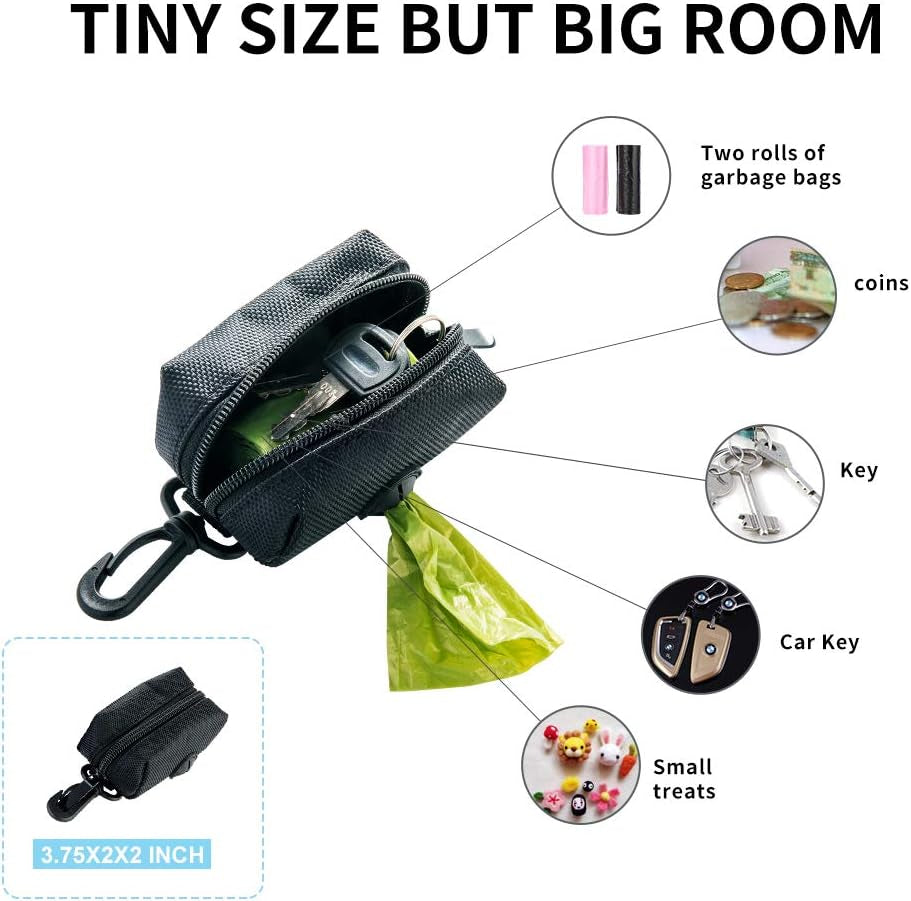 Dog Poop Bag Dispenser,2 Pack Poop Bag Holder Leash Attachment with Free Rolls Dog Poop Waste Bags and D-Ring- Lightweight & Soft, Great for Walking, Running Hiking (Black)